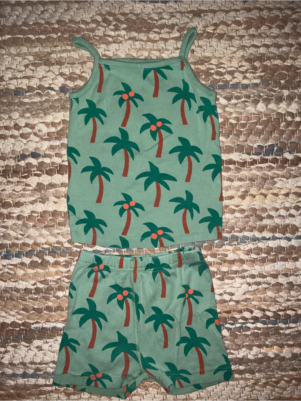 Hanna Andersson Green Palm-Print Kids Tank & Shorts Set